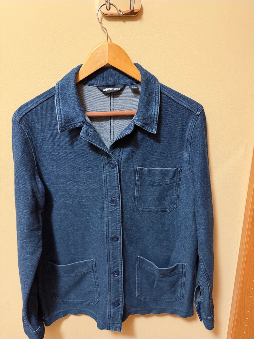Lands' End Denim-Blue Button-Up Knit Jacket